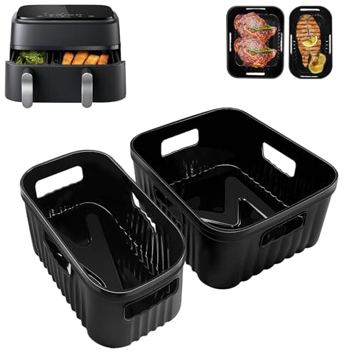Molde Silicona Freidora de Aire para Philips Dual Basket Airfryer 3000/5000 Serie 6L/3L, Moulinex Dual Easy Fry 5,2/3,1 L EZ9018, 2 piezas Accesorios Freidora de Aire für Philips 9L, Moulinex 8,3 L