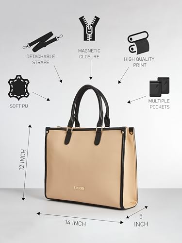 Image of Fargo Regal Vegan Leather Tote Bag for Women | Laptop Compartment, RFID Pockets, YKK Zipper, Large Office Handbag | Shoulder Bag for College & Daily Use | Made in India