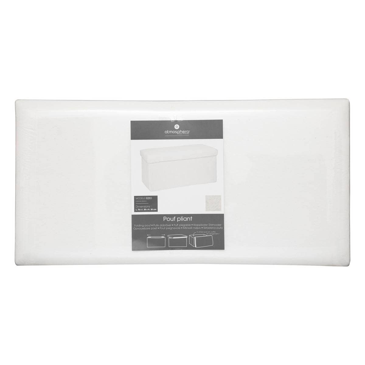 Atmosphera - Pouf Pliant Ezzio - Bois - Blanc