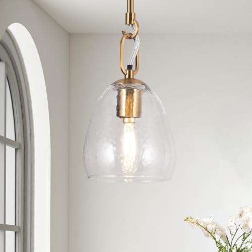 Image of KSANA Gold Glass Pendant Light, Modern Hanging Light Fixture with Water Ripple for Kitchen Island, Bedroom, Foyer, and Entryway