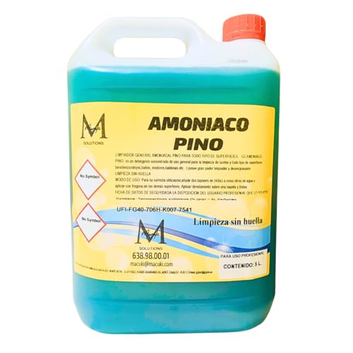 Amoniaco Perfumado • Limpiador Multiusos • Amoniaco Perfumado Pino • Buen desengrasante e higienizante para la Limpieza de Superficies Lavables • Garrafa 5 litros •