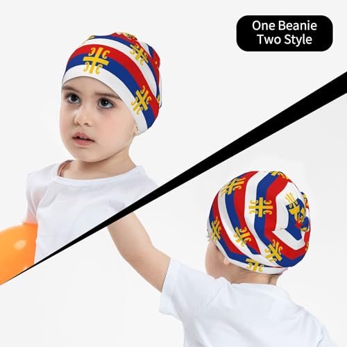 Flag of The Serbian Cross Children Hip Hop Knitted Hat Kids Elastic Leisure Knit Cap Warm Sleep Beanies Black4