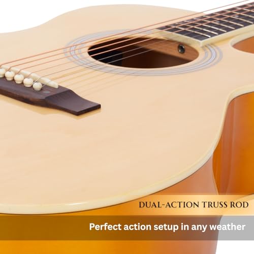 Image of VAULT Basswood EA20CE Electro Acoustic Guitar Kit With Learn To Play E-Book, Bag, Strings, Straps, Picks, String Winder & Polishing Cloth - 40 Inch Cutaway Guitar