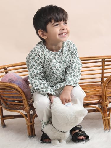 Image of POLKA TOTS Premium Cotton Night Wear for Boys & Girls | Traditional Kurta Pyjama Night Suit Set | Ultra-Soft & Breathable Nightwear for Toddlers & Baby | Kids Night Dress from Newborn to 8 Years