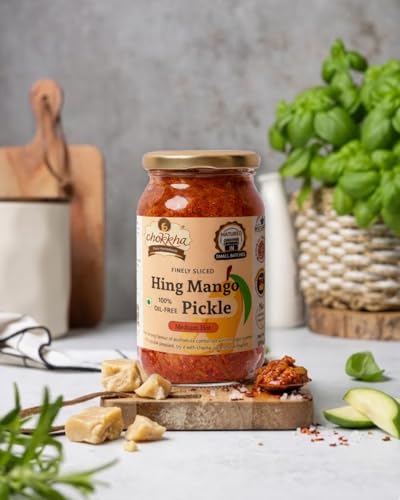 Image of Chokkha Traditional Homemade Hing Mango Pickle | Hing aam ka achar | Good for Digestion | 100% Oil-Free Pickle | Handcut | Sun Dried | No Artificial Colors | No Vinegar or Tatri | 200 Gm