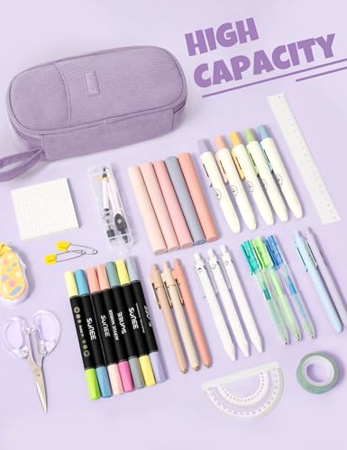 Image of SUNEE Cute Pencil Case, Large Pencil Pouch, Soft Corduroy Fabric Big Pencil Bag with Zipper, Kawaii Pen Bag Stationery Storage and Organizer, School Supplies for Teen, Student, Boys,Girls, Soft Purple