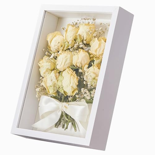 FAVORTALK Caja expositora de 7 x 5 pulgadas de profundidad, marcos de fotos de 5 x 7 pulgadas, caja de sombra de pie y colgante con placa acrílica para manualidades, flores, recuerdos, boda