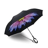 Procella Umbrella Premium Double Layer For Women - Inverted Upward Folding Design - C-Shaped Hands Free Handle - Lightweight & Windproof - Sturdy Construction - Multiple Colors & Designs Available