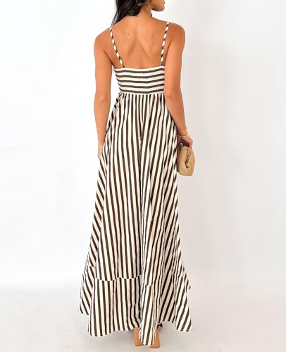 NUFIWI Women Summer Striped Maxi Dress Spaghetti Strap Cutout Ruffle Long Dress Flowy Swing Beach Vocation Dress2