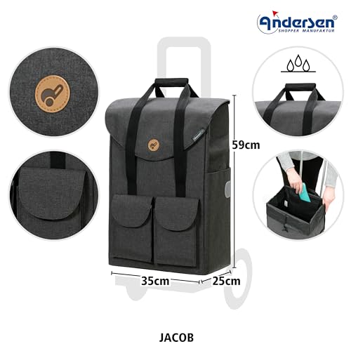 Andersen Einkaufstrolley - klappbar - 54 Liter - Mit Klappsitz bis 120 kg - höhenverstellbar - belastbar 50 kg - Stahlgestell - Trolley - Komfort Shopper Jacob anthrazit – Bild 4