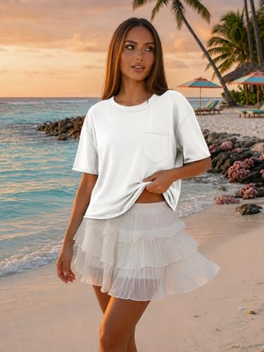 Image of ATHMILE Womens Crop Tops Workout Shirts Gym Oversized Spring Summer Basic Tees Short Sleeve Casual Loose Drop Shoulder 2026
