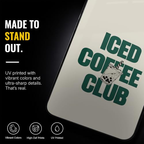 Image of Stylish Designer Glass Case Compatible with Samsung Galaxy S23 FE 5G Back Cover for Women & Girls | Beige Iced Coffee Club, Glossy & Scratch-Resistant Finish