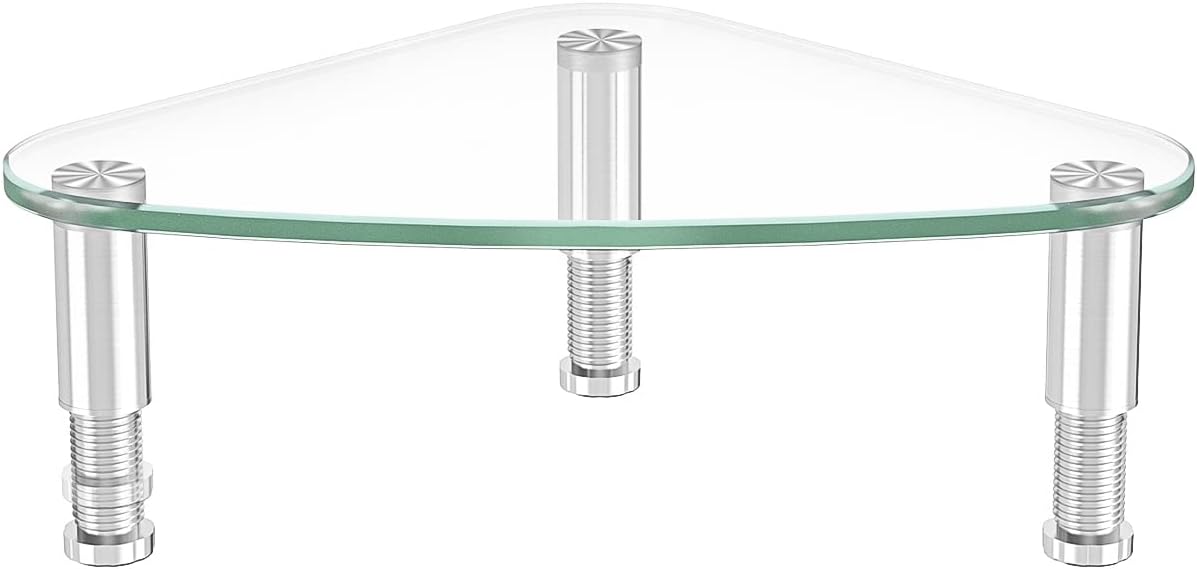 Clear Glass Computer Monitor Riser / Triangle Desktop Universal Corner Stand for Computer Monitor & Laptop HD01T-003