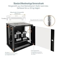 Tecmojo 19 Zoll 12HE 450mm Tief Netzwerk-Schrank, Wandmontage-Serverschrank, 19" IT-Netzwerk-Rack-Gehäuse, abschließbare Tür und Seitenwände, Glastür, Flachverpackung, Schwarz – Ansicht 4