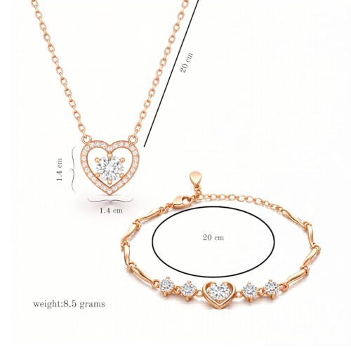 Image of Nilu's Collection Rose Gold And Silver Plated Heart Shape Jewellery Set For Women