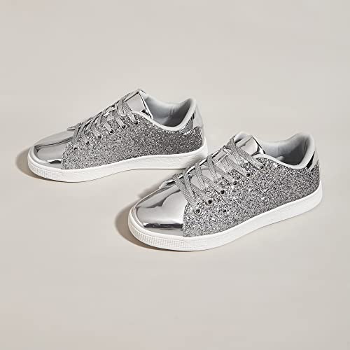 Image of LUCKY STEP Glitter Shoes Sparkly Bling Shiny Bedazzled Lace up Fashion Sneakers for Women