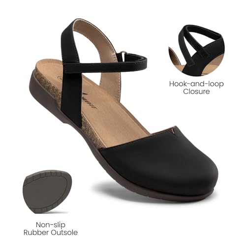 Image of Athlefit Women's Closed Toe Sandals Comfort Cork Footbed Arch Support Flat Sandals