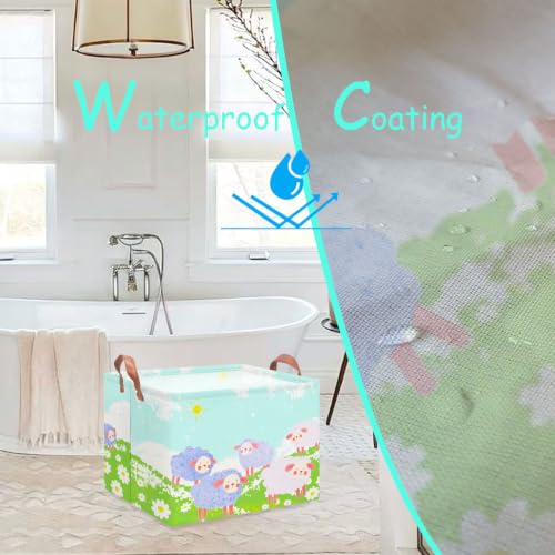 Image of NTAOHAMPER Rectangular Storage Basket Empty,Storage Bin with Handles,Room Decor,Gift Basket,Book Box(Cute Sheep)