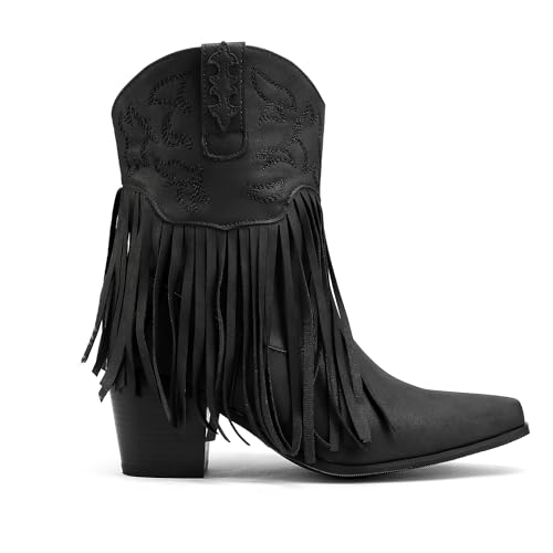 Womens Western Cowgirl Boots Pointed Toe Fringe Ankle Cowboy Boots for Women4