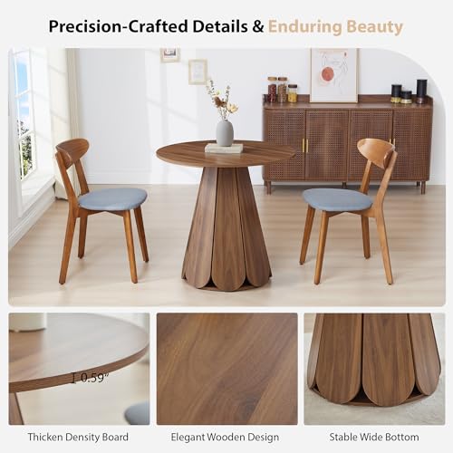 Image of 31.5 inch Round Dining Table for 2-4 People, Modern Small Kitchen & Dining Room Table with Pedestal Base, Space Saving Farmhouse Wood Table for Apartment & Small Spaces, Walnut