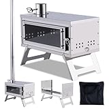 CHANGE MOORE 薪ストーブ 二次燃焼 折りたたみ コンパクト【日本語説明書付き】 組み立て簡単 焚火台 耐熱ガラス窓 煙突付き キャンプ アウトドア用 ツーリング バイクキャンプ 収納バッグ付き