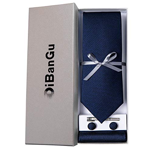 Image of DiBanGu Mens Silk Necktie Solid Color Tie and Pocket Square Cufflink Tie Clip Set Woven Plain Ties for Men Wedding Party