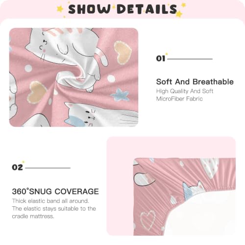 Image of SUABO Cute Cat Crib Sheets Stretchy Portable Sheets for Baby Toddler Breathable Soft Crib Mattress Sheet for Girls Boys, Medium