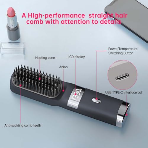Cordless Hair Straightener Brush Portable on The go Comb for Travel USB chargingTwo Power  - image 7