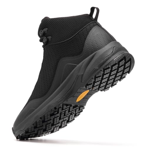 Image of SHULOOK Non Slip Work Boots for Men Restaurant Kitchen Food Service Black | Slip Resistant Chef Shoes Lightweight Ankle Support Working Comfortabke Outdoor Mesh Walking Footwear