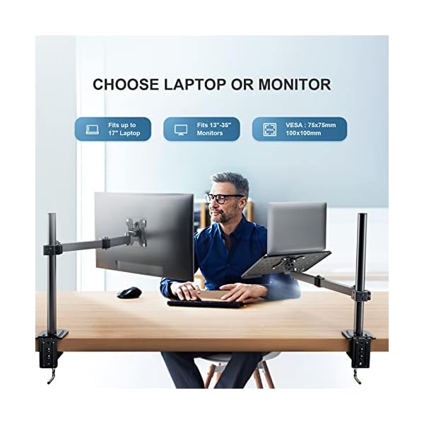 HUANUO Monitor Halterung mit Laptop Arm, Adjustable Laptop Ständer, Laptop Halterung Schreibtisch for 13” to 35” Screens… – Bild 6