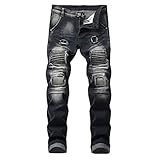DANT BULUN Men's Ripped Slim Straight Fit Moto Biker Jeans with Zipper Deco (32, Black02)