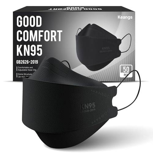 Keangs KN95 Face Masks 50 Pack Soft and Comfortable Disposable Face Masks for Adults And Teens Black