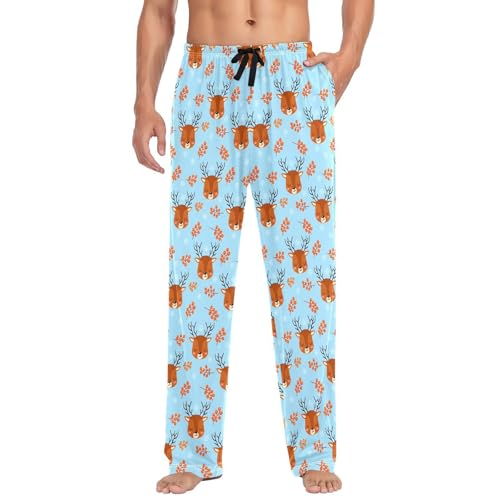 Cute Deers Men's Pajamas Pants Cotton Sleep Bottoms Pants Lounge Sleepwear - S
