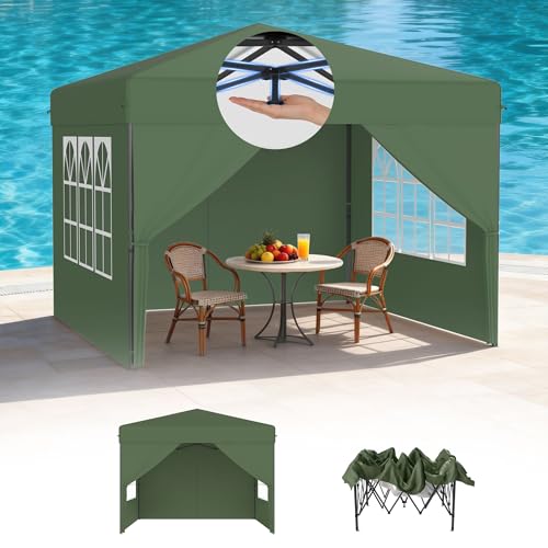 UISEBRT Carpa desplegable de 2,5 x 2,5 cm, resistente al agua, estable, resistente al invierno, anti UV, con 4 paneles laterales, cierre centralizado con un botón, tienda de campaña para fiestas, 3