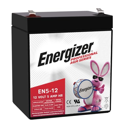 Energizer EN5-12 12 Volt 5 Amp Hr Long Lasting Sealed Lead Acid AGM Rechargeable Battery Ideal for Use in Garage Door Alarm Panels Kids Ride On Backup Power and More