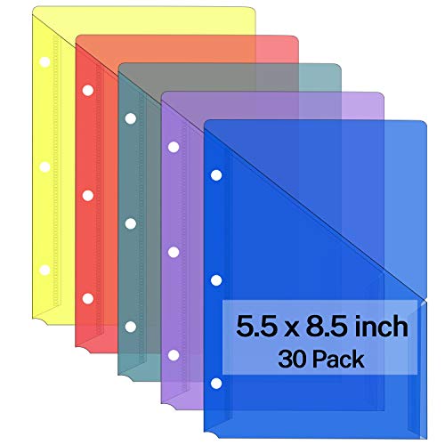 Ktrio Plastic Mini Sheet Protectors 5.5 x 8.5 inch Assorted Colors, Page Protectors for Small 3 Ring Binder, Binder Pockets Sleeves 30 Pack