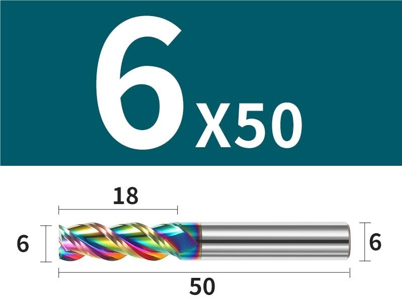 6mm Wolframkarbid-Schaftfräser, 3 Schneiden, scharfe Ecke, DLC-beschichtet, CNC-Fräswerkzeug für Aluminium, Schruppen & Schlichten(6 * 18 * 6D*50L)