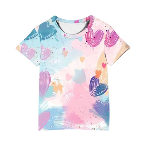 Girls Tie Dye Heart Print Short Sleeve T-Shirts Kids Summer Tops Loose Crewneck Casual Basic Tees for Boys 3-10 Years4