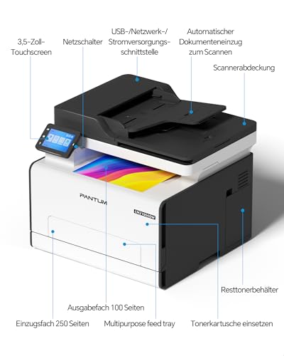 PANTUM CM2100ADW Farblaserdrucker Multifunktionsgerät, Drucker Scanner Kopierer 3in1 mit ADF, WLAN, Ethernet, USB, Automatischer Duplexdruck, 20ppm (Upgrade-Version)