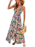 CUPSHE Womens Summer Maxi Dress 2026 Sleeveless Long Sundresses Spaghetti Strap Flowy Boho Beach Vacation Dress, Tropical M