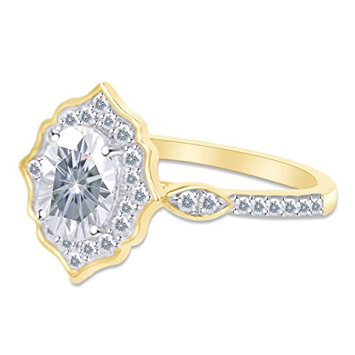 SAVEARTH DIAMONDS 1.00 Cttw Moissanite Lab Created Diamond Flower Vintage Design Engagement Ring for Women In 18k Gold over Sterling Silver3