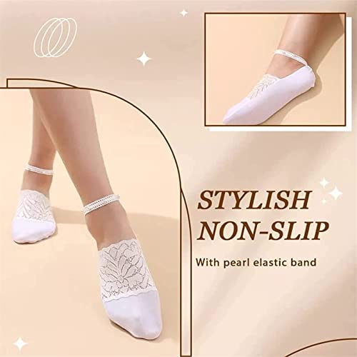 4 Pair Pearl Lace Socks for Women, Crystal Tulle Pearl Summer Socks3