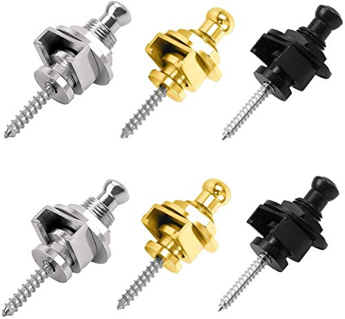 HQDeal 3 Pair Guitar Strap Lock Set Straplock Buttons Quick Release Strap Retainer System for Electric Acoustic Guitar, Bass, Ukulele(Gold, Silver,Black)