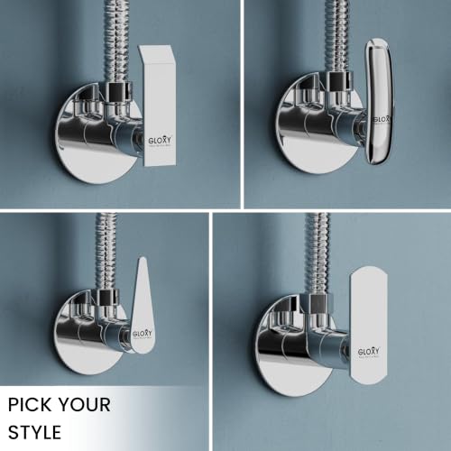 Image of GLOXY Premium Angle Valve for Bathroom with Delight Lever Combo Pack of 5 - One Way Angle Valve with Wall Flange - Angle Cock With Chrome Finish for Kitchen Sink, Bathroom & Wash Basin