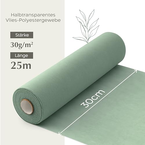 Twinzee - Vlies Tischläufer Eukalyptus, 30 cm x 25 m - Tischband fur Tischdeko Geburtstag, Hochzeit, Taufe, Outdoor - Decoratives Tischläufer Modern Rolle – Bild 6