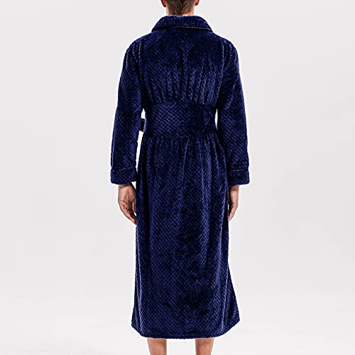Lu's Chic Men's Fuzzy Robe Long Sleeve Bathrobe Fur Cozy Bath House Knee Length Flannel Lounge2