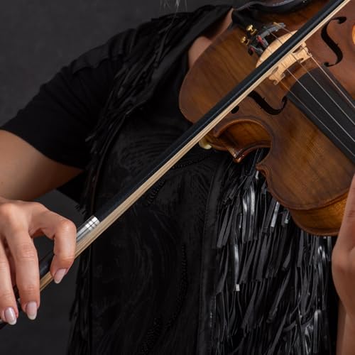 Image of Kmise Carbon Fiber Violin Bows: Lightweight Violin Bow 4 /4, Anti-Deformation Full Size Fiddle Bow, Ultra-Stretchy Horse Hair, Gift for Professional, Beginner, Adults, Kids Violins Practice (Black)