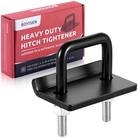 BOYISEN Hitch Tightener Anti Rattle for 2” inch Trailer Hitches, No Rattle Noise Tow Hitch Clamp, Rust-Free Hitch Stabilizer, Reduce Movement on Hitch Mount Hitch Cargo Carrier Bike Rack (2” Black) Cover