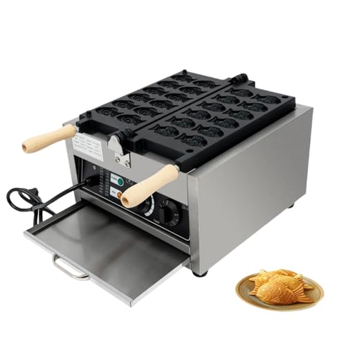 Mini Taiyaki Maker, 12 Fish-Shaped Commercial Waffle Making Machine with Non Stick Cooking Plate for Family, Cafes, Food Stores, Restaurants, 110V 1.8KW