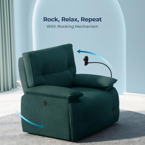 Image of The Sleep Company Luxe Grande Recliner Sofa | Revolving| Patented SmartGRID Technology | 1 Seater | Premium Upholstery | Built-in Mobile Holder | Wireless Charging | Free Installation | Green